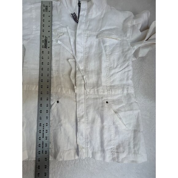 Michael Stars Womens Medium Linen Anorak Jacket Drawstring White Pockets Zip Up - Picture 8 of 9